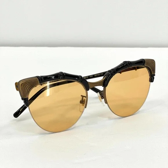 GUCCI Sunglasses Bamboo Detail Yellow Cat Eye GG0661S 002 56 20-140 NEW - Picture 10 of 12